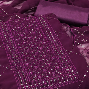 Wine Georgette Dress Material Featuring Delicate Thread Embroidery & Sequin Accent