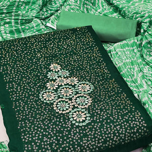 Green Floral Embroidered Cotton Blend Dress Material Adorned With Sparkling Sequins Work