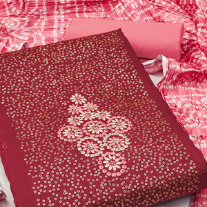Maroon Floral Embroidered Cotton Blend Dress Material Adorned With Sparkling Sequins Work