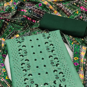 Green Floral Sequins Embroidered Cotton Silk Dress Material