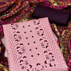 Pink Floral Sequins Embroidered Cotton Silk Dress Material