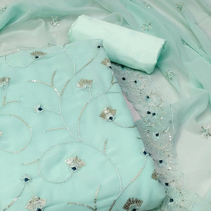 Blue Floral Sequins Embroidered Georgette Dress Material