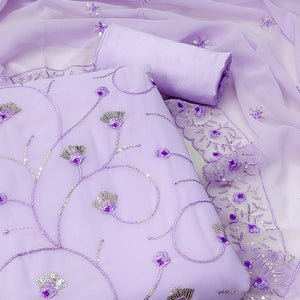 Lavender  Floral Sequins Embroidered Georgette Dress Material