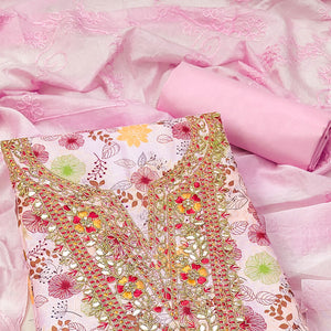 Pink Dress Material With Floral Digital Print & Subtle Sequins Embroidery Work