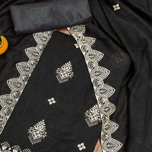 Black Vichitra Silk Dress Material With Intricate Floral Zari Embroidery