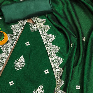 Green Vichitra Silk Dress Material With Intricate Floral Zari Embroidery