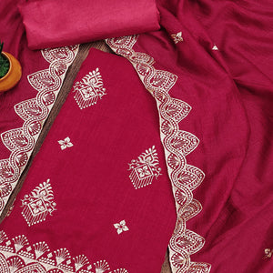 Pink Vichitra Silk Dress Material With Intricate Floral Zari Embroidery