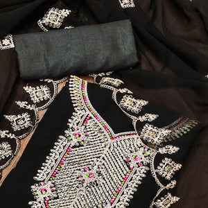 Black Sequins Embroidered Georgette Dress Material