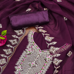 Purple Sequins Embroidered Georgette Dress Material