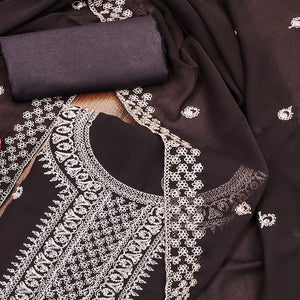Brown Embroidered Georgette Dress Material