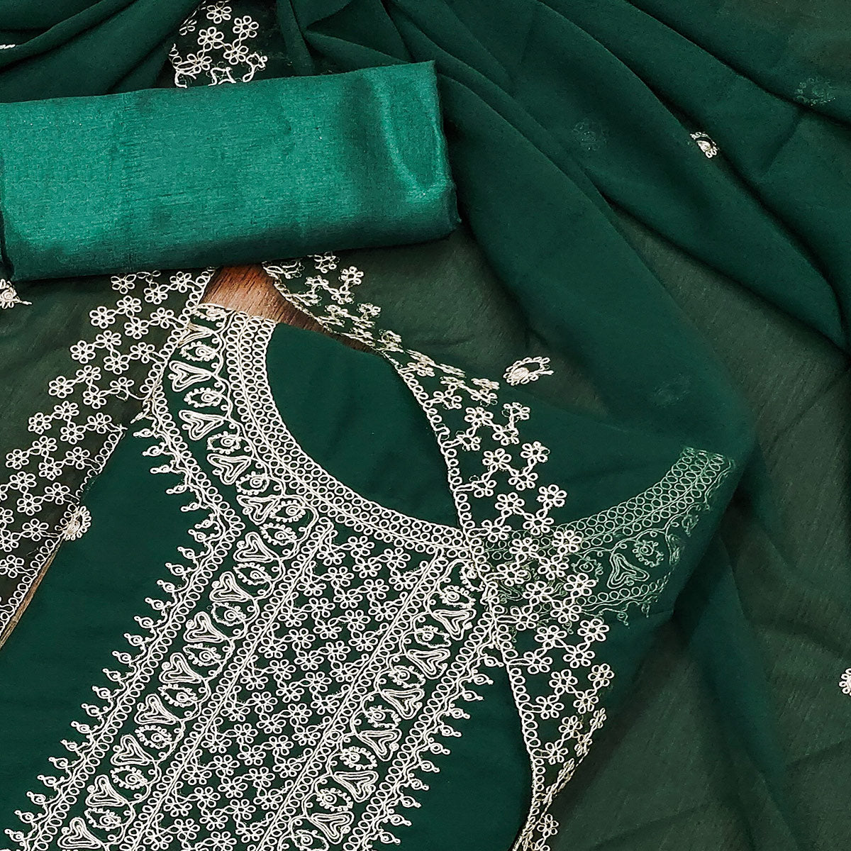 Green Embroidered Georgette Dress Material