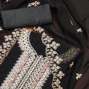 Black Floral Embroidered Georgette Dress Material