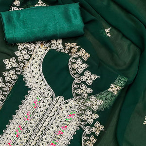 Green Floral Embroidered Georgette Dress Material