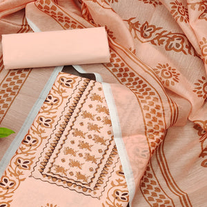 Peach Floral Printed Cotton Blend Dress Material