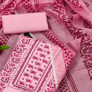 Pink Floral Printed Cotton Blend Dress Material