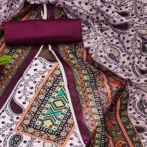 Wine Floral Printed Cotton Blend Dress Material