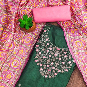 Green Floral Sequins Embroidered Cotton Blend Dress Material