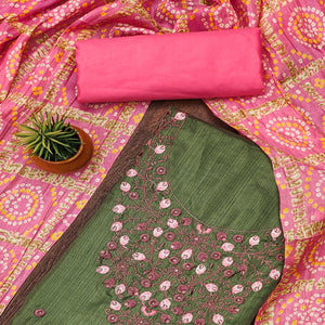 Mehendi Green Floral Sequins Embroidered Cotton Blend Dress Material