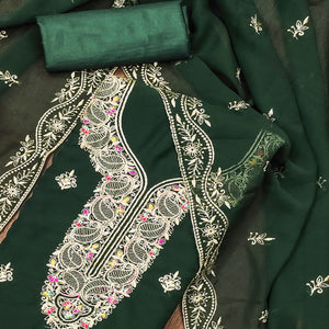Green Floral Embroidered Georgette Dress Material