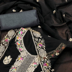Black Floral Embroidered Georgette Dress Material