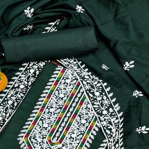 Green Floral Embroidered Cotton Silk Dress Material