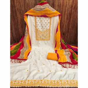 Cream & Yellow Floral Sequins Embroidered Cotton Silk Dress Material