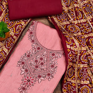 Gajari Pink Floral Sequins Embroidered Cotton Silk Dress Material