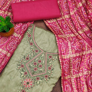 Green Floral Sequins Embroidered Cotton Silk Dress Material