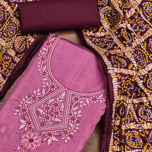 Purple Floral Sequins Embroidered Cotton Silk Dress Material