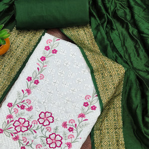 White Floral Sequins Embroidered Cotton Silk Dress Material