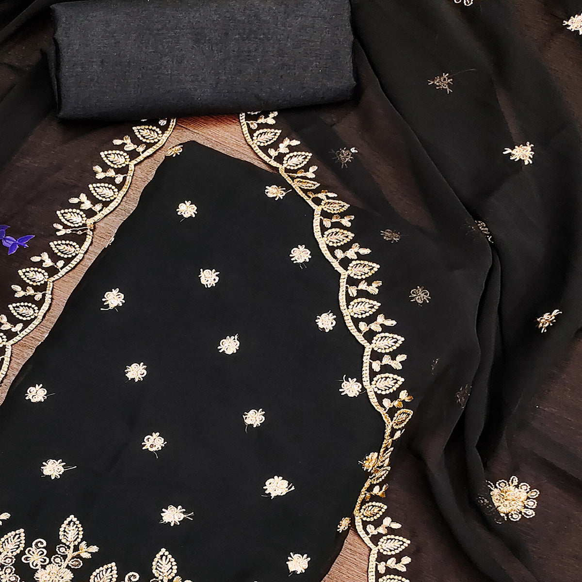 Black Floral Sequins Embroidered Georgette Dress Material