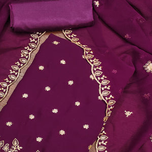 Wine Floral Sequins Embroidered Georgette Dress Material