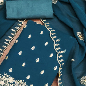 Blue Floral Sequins Embroidered Georgette Dress Material