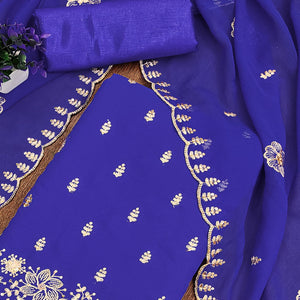 Majorelle Blue Floral Sequins Embroidered Georgette Dress Material