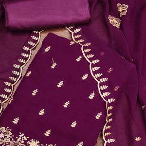 Wine Floral Sequins Embroidered Georgette Dress Material