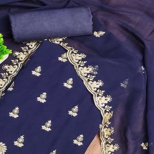 Blue Georgette Dress Material with Sparkling Sequin Embroidery