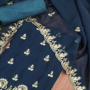 Dark Teal Georgette Dress Material with Sparkling Sequin Embroidery