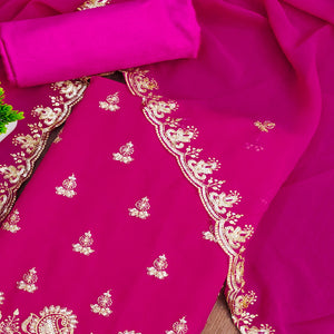 Pink Georgette Dress Material with Sparkling Sequin Embroidery