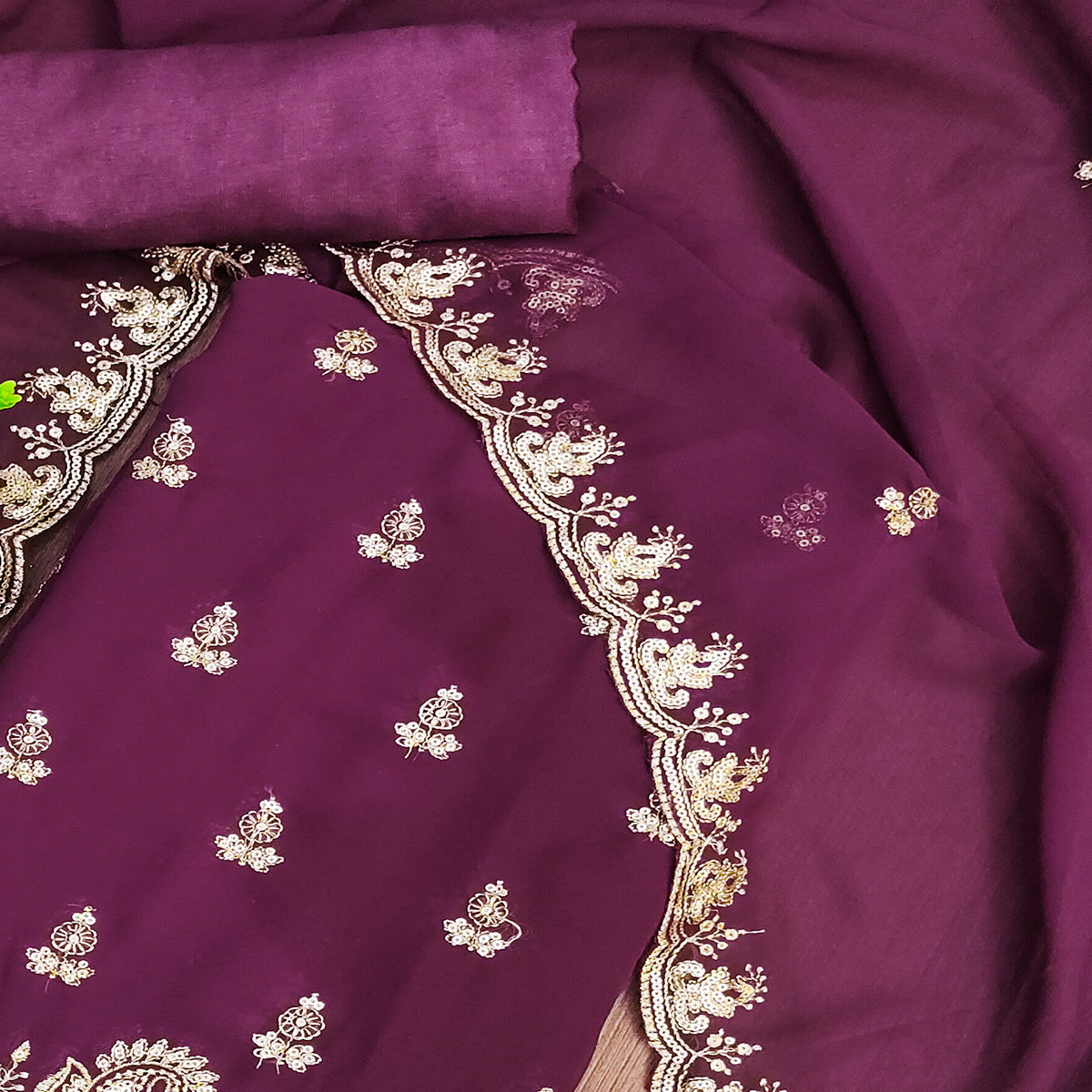 Plum Purple Georgette Dress Material with Sparkling Sequin Embroidery