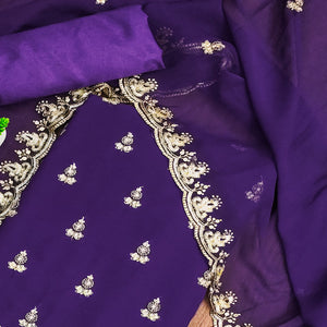 Purple Georgette Dress Material with Sparkling Sequin Embroidery
