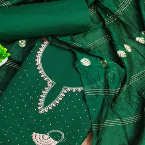 Green Dress Material in Cotton Blend with Delicate Embroidery Work