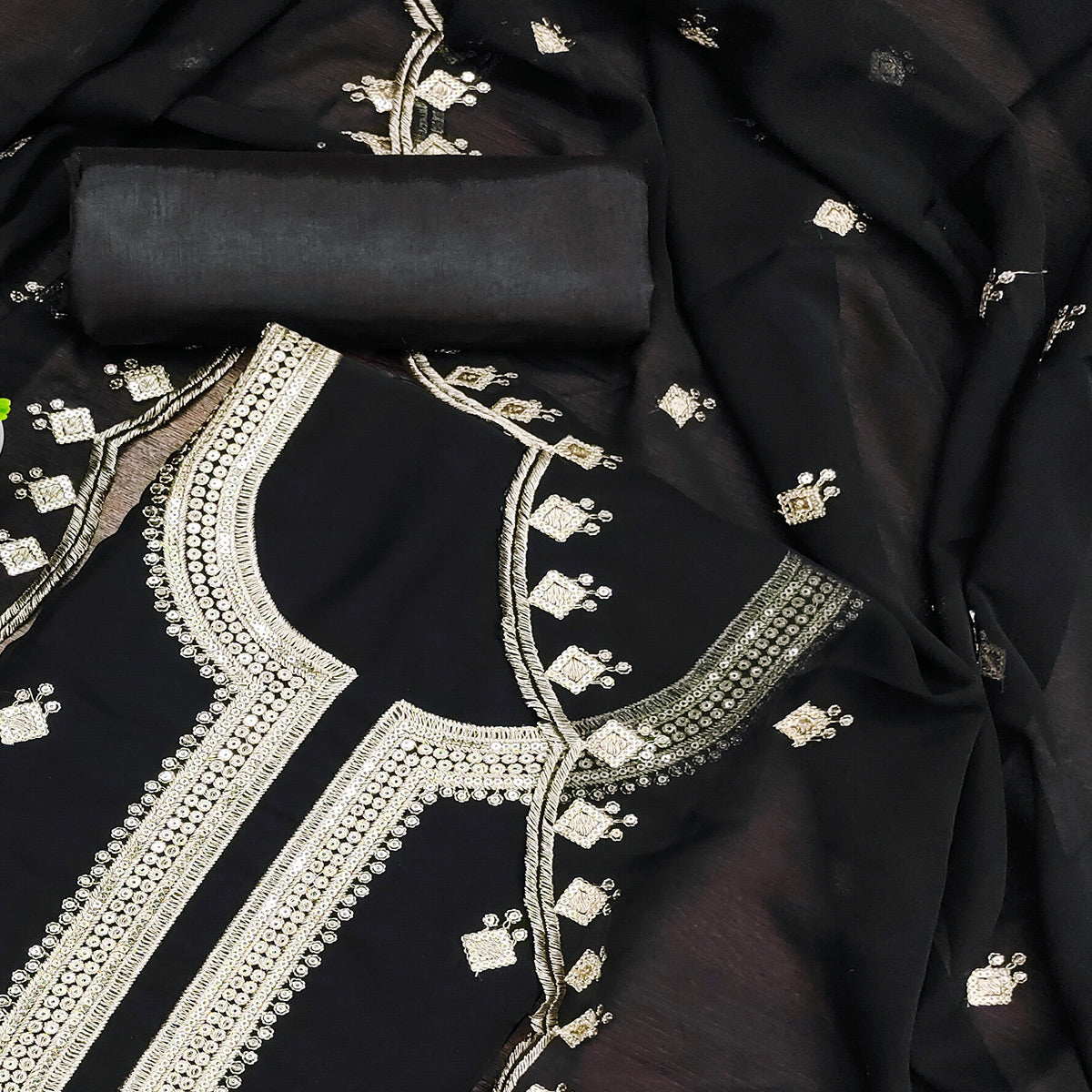 Rich Black Georgette Dress Material With Dazzling Sequins Embroidery