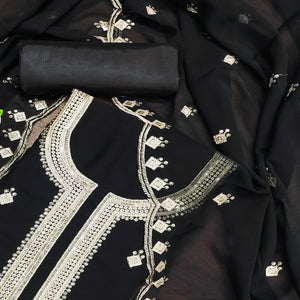 Rich Black Georgette Dress Material With Dazzling Sequins Embroidery