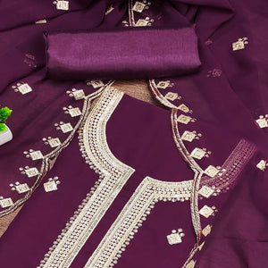 Rich Purple Georgette Dress Material With Dazzling Sequins Embroidery