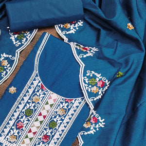 Elegant Blue Floral Sequin Embroidered Cotton Blend Dress Material