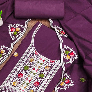 Luxurious Wine Floral Sequin Embroidered Cotton Blend Dress Material