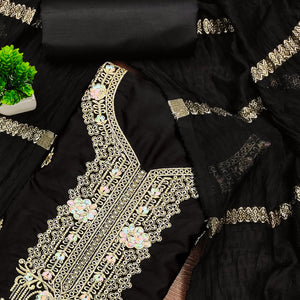 Black Pure Cotton Dress Material with Elegant Embroidery
