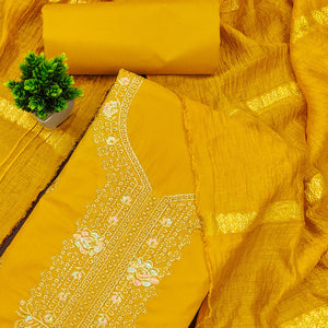 Mustard Pure Cotton Dress Material with Elegant Embroidery