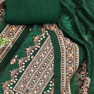 Green Muslin Suit Fabric Featuring Floral Print & Stone Highlights