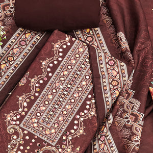 Maroon Muslin Suit Fabric Featuring Floral Print & Stone Highlights